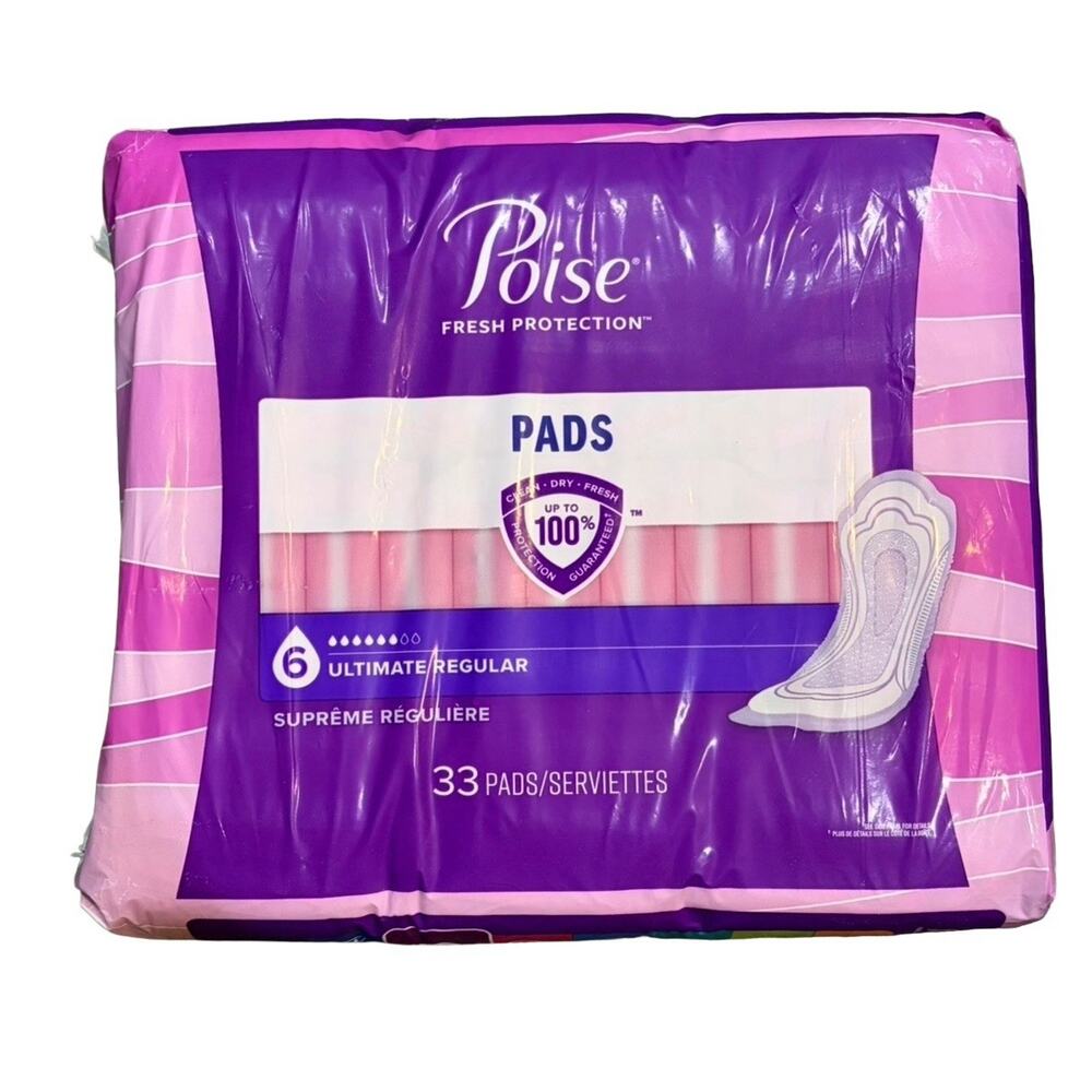 Poise Fresh Protection Pads Ultimate Regular Absorbency #6 33 Ct Sealed Pack